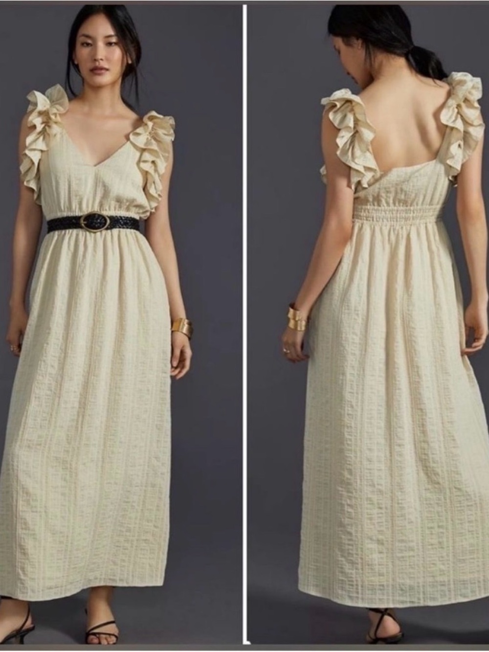 Mare Mare x Anthropologie Ruffle Strap Linen Blend Maxi Dress Cream Small Cottag